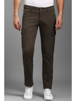 Louis Philippe - Men Brown Solid Flat Front Casual Cargo