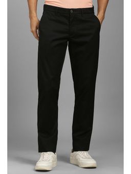 Louis Philippe - Men Black Solid Flat Front Casual Trousers