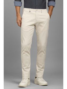 Louis Philippe - Men White Solid Flat Front Casual Trousers