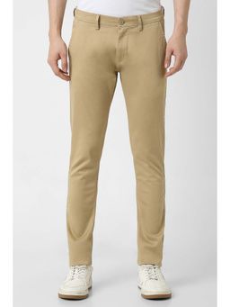 Peter England - Men Beige Textured Low Skinny Fit Casual Trousers