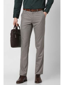 Peter England - Men Grey Solid Formal Trousers