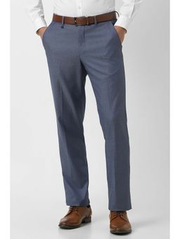 Van Heusen - Men Blue Textured Regular Fit Trousers