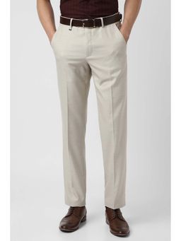 Van Heusen - Men Beige Check Regular Fit Trousers