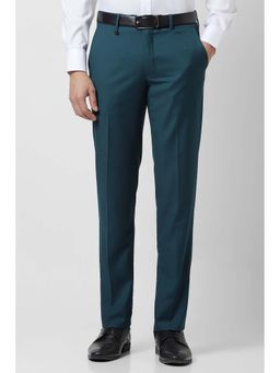 Van Heusen - Men Teal Solid Slim Fit Trousers