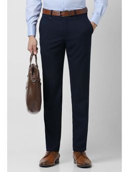 Van Heusen - Men Navy Textured Slim Fit Trousers
