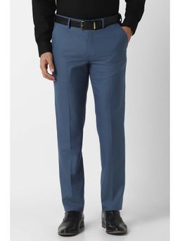 Van Heusen - Men Blue Textured Slim Fit Trousers