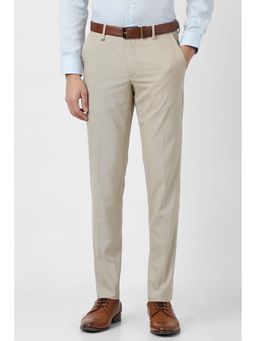 Van Heusen - Men Beige Solid Trousers
