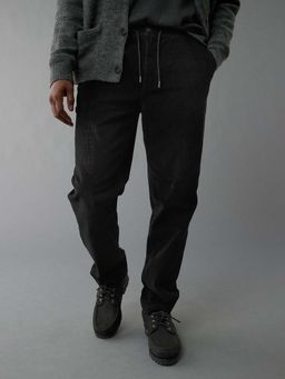 American Eagle - Men Black Corduroy Pull-On Athletic Fit Easy Trouser