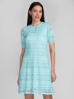 Globus - Green Self Design A-Line Lace Dress
