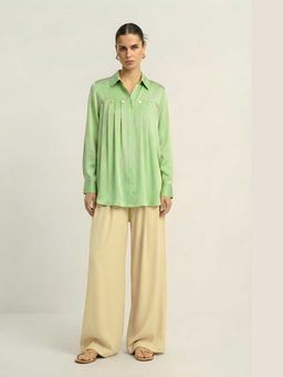 NEORA BY NEHAL CHOPRA - Ash Green Silk Gather Shirt