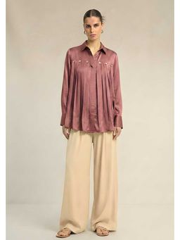 NEORA BY NEHAL CHOPRA - Mauve Silk Gather Shirt