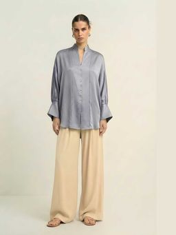 NEORA BY NEHAL CHOPRA - Steel Grey Silk Kaftan Shirt