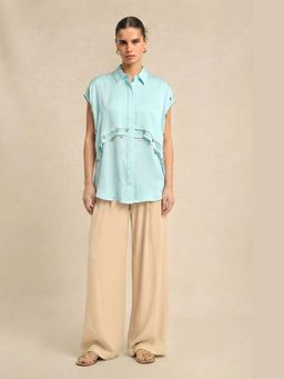 NEORA BY NEHAL CHOPRA - Tropical Breeze Blue Coin Flap Shirt