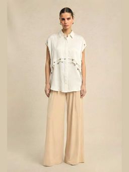 NEORA BY NEHAL CHOPRA - Ivory White Silk Coin Flap Shirt