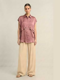 NEORA BY NEHAL CHOPRA - Mauve Silk Coin Flap Shirt