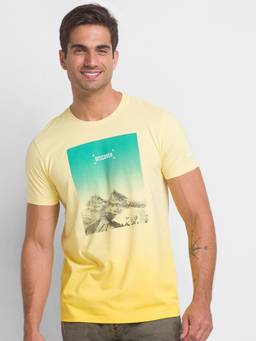 Spykar - Butter Yellow Cotton Half Sleeve Printed Casual T-shirt For Men