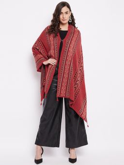 KnitStudio - Red Ethnic Motifs Knitted Shawl