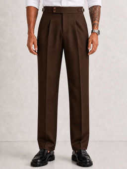 Perch - Brown Solid Straight Fit Double Buckle Gurkha Pant