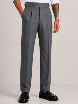 Perch - Steel Grey Solid Straight Fit Double Buckle Gurkha Pant
