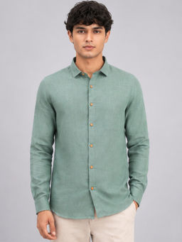 LINENWEAR - Green Textured Full Sleeve Casual Shirt
