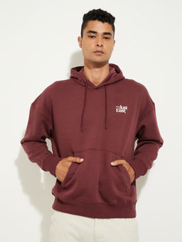 max - Maroon Men Oversized Back Print Hooded Hoodie