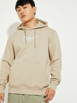max - Beige Men Printed Hoodie