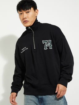 max - Black Men Printed Oversized Sweatshirt