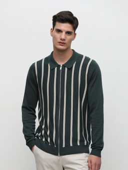 Selected - Green Striped Zipped Cardigan