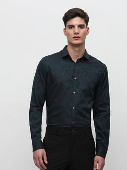 Selected - Dark Green Floral Print Cotton Shirt