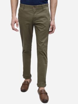 Greenfibre - Mens Light Olive Cotton Super Slim Fit Solid Casual Trouser
