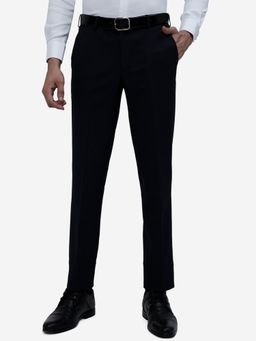 JB Studio - Mens Blue Terry Rayon Slim Fit Solid Formal Trouser