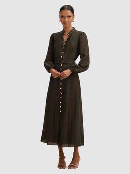 Forever New - Women Olive Solid/Plain Lyocell Dress with Belt