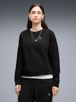 Puma - Women Black Solid/Plain Cotton Sweatshirt