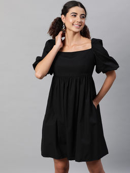 STREET 9 - Women Black Solid/Plain Cotton Dress