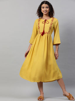 STREET 9 - Women Mustard Floral Viscose Rayon Dress
