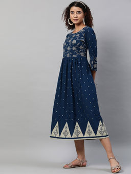STREET 9 - Women Navy Blue Floral Cotton Dress