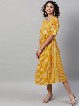 STREET 9 - Women Yellow Stripes Cotton Dress