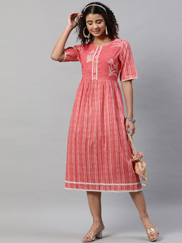 STREET 9 - Women Pink Printed Cotton Dress