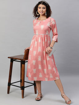 STREET 9 - Women Peach Printed Cotton Dress