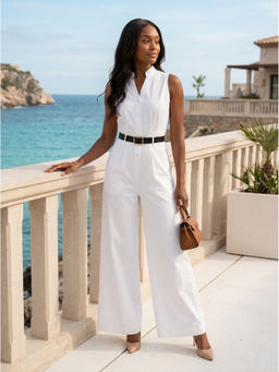 Moomaya - Women White Solid/Plain Cotton Jumpsuit