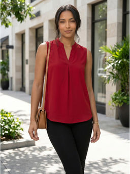 Moomaya - Women Red Solid/Plain Polyester Top