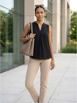 Moomaya - Women Black Solid/Plain Polyester Top
