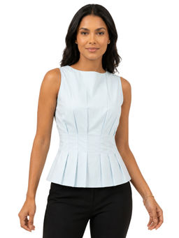Moomaya - Women Blue Solid/Plain Cotton Blend Top