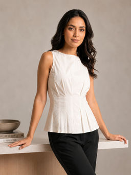 Moomaya - Women White Solid/Plain Cotton Blend Top