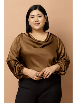 PURYS PLUS - Women Brown Solid/Plain Satin Top