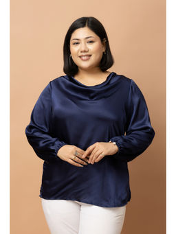 PURYS PLUS - Women Navy Blue Solid/Plain Satin Top