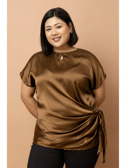 PURYS PLUS - Women Brown Solid/Plain Satin Top