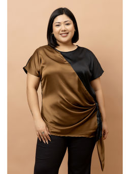 PURYS PLUS - Women Brown Colorblock Satin Top