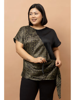PURYS PLUS - Women Olive Animal Print Satin Top