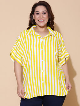THE PINK MOON - Women Yellow Stripes Viscose Rayon Shirt